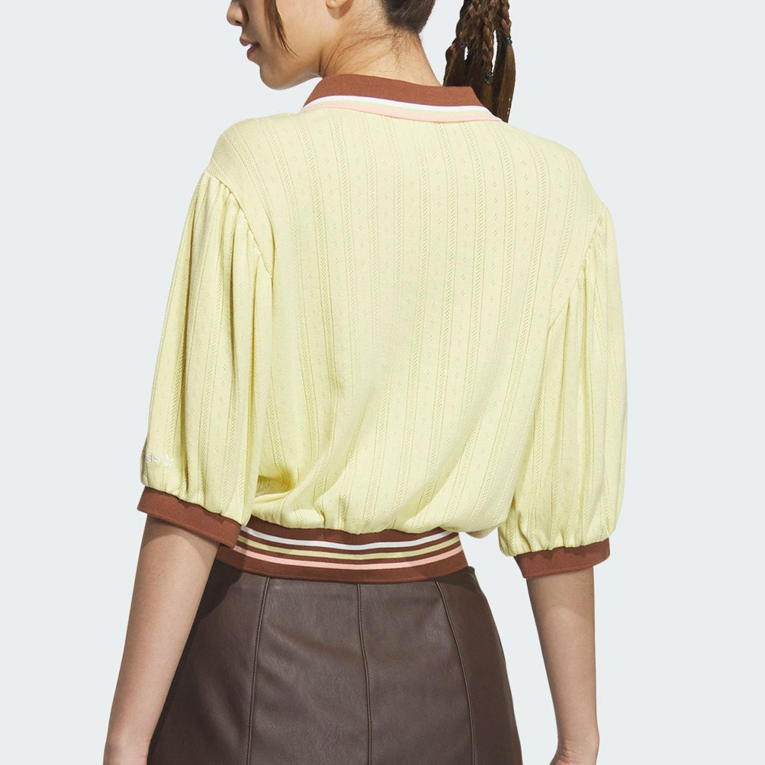 Adidas/阿迪达斯正品三叶草女士翻领经典针织短款短袖JM8001 - 图0