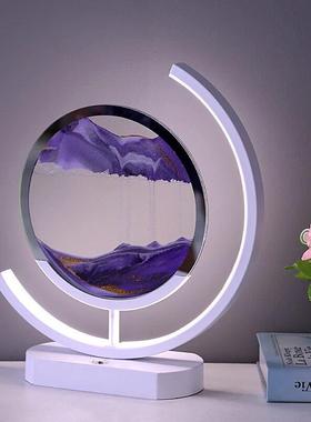 流沙画沙漏台灯桌面装饰摆件解压智能充电触控调光生日礼物小夜灯