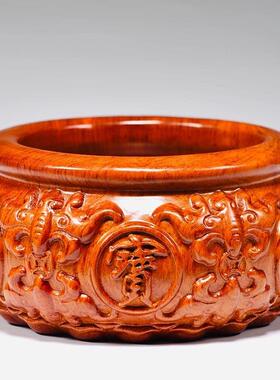 木质制聚宝盆招财聚财摆件八方来财大号花梨木家用客厅店铺公司