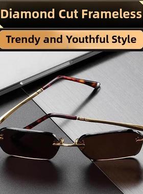 合阳阳水晶眼镜男士天然无框原石太阳镜驾驶护目镜防辐射太阳镜