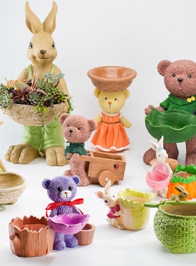 大号创意可爱小兔子多肉花盆摆件美式家居装饰客厅工艺品生日礼物