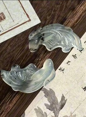 压襟双鱼佩灵动小鱼古风汉服配饰旗袍装饰桌面摆件青色汉服配件