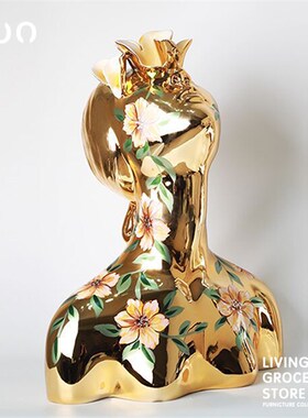 YOOWOW有窝设计师款电镀花季少女F头像雕塑客厅酒店艺术装饰品摆