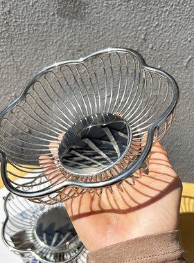 轻奢304不锈钢果盘家用客厅水果篮茶几零食收纳篮V厨房果蔬沥水篮