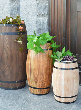 超市商场软装美陈陈列摆设花艺C橡木实木啤酒桶摆件红酒桶道具