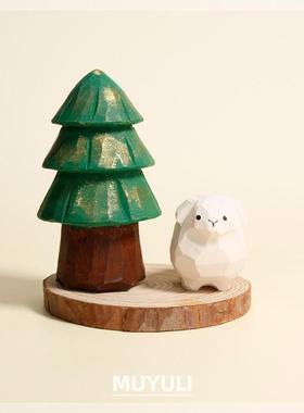 12生肖小羊木雕摆件治愈情绪电脑摆件工位解压ins风生日礼物女生