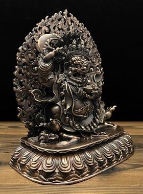尼泊尔藏传纯铜玛哈嘎啦二臂大黑天护法红铜噶举佛像财神摆件供奉