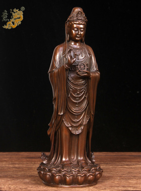 真古意 铜观音菩萨佛像摆件观世音铜像居家寺庙供奉工艺礼品摆饰