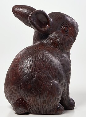 黑檀木雕兔子摆件实木工艺品十二生肖木头兔家居客厅装饰开业送礼