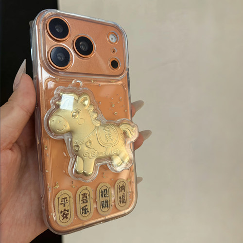 金色小马适用苹果16promax手机壳iPhone15新款17华为mate60荣耀vivos20国潮风oppo13小米15红米note14创意12 - 图0
