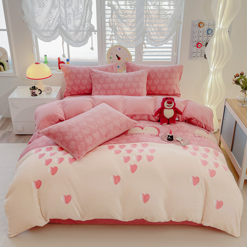 C浪莎爆款牛奶绒印花款绒四件套加厚保暖床上用品