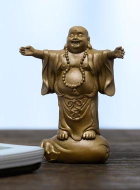 纯黄铜笑佛弥勒佛像摆件弥勒菩萨小号精致的禅意茶空间家居装饰品