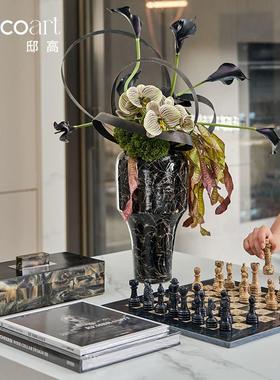 样板间客厅现代都市意式轻奢极简进口大理石国际象棋运动摆件装饰