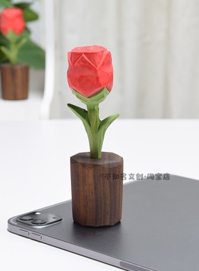 手工木雕小王子的玫瑰花家庭电视机柜电脑桌摆件饰品客厅生日礼物