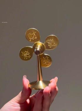 黄铜风生水起摆件创意财源滚滚开 运小风车上班族工位桌面招财装