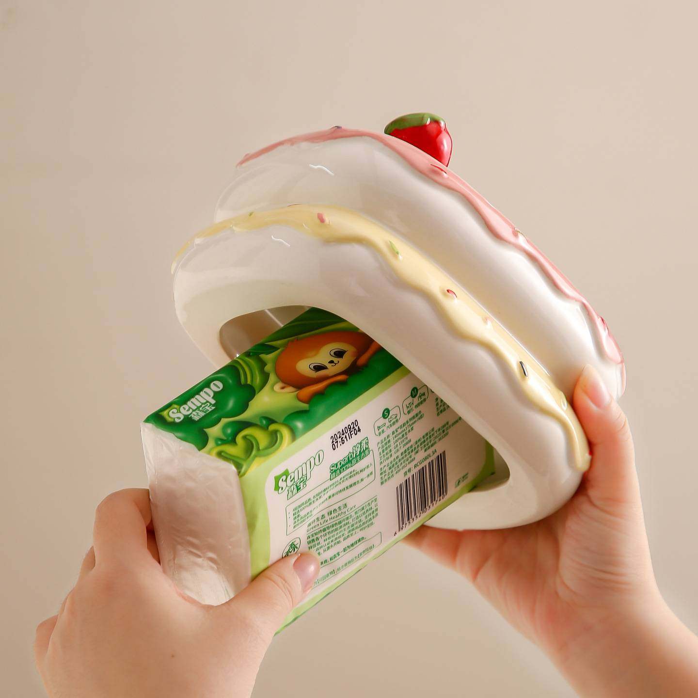 奶油风蛋糕陶瓷纸巾盒创意卡通客厅桌面可爱趣味餐巾纸收纳抽纸盒,淘宝优惠券,粉丝福利购,淘宝优惠卷