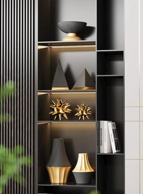 轻奢高档电视柜黑金摆件客厅酒柜开放格壁龛高级感小众装饰品摆设