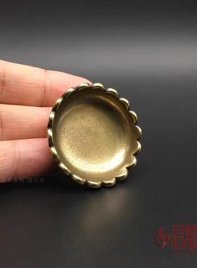 黄铜小托盘 实心铜光面花边迷你小铜盘摆件可爱袖珍小盘子供碗