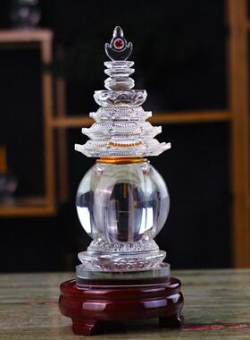 装藏供养舍利子甘露丸大号白水晶舍利塔 小号嘎乌瓶佛塔供奉摆件