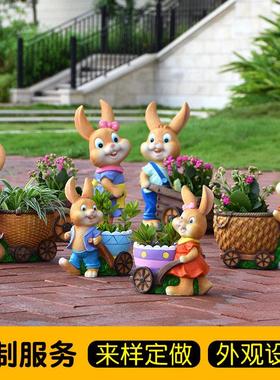 园林景观雕塑小品卡通兔子花缸户外花园庭院装饰树脂花盆创意摆件