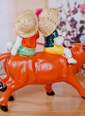 序强陶瓷工艺摆件软装家居摆设景德镇瓷器饰品玄关创意陶瓷牛生肖