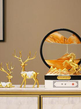 3D流沙画摆件客厅新中式麋鹿电视柜玄关酒柜装饰品新房子乔迁礼物