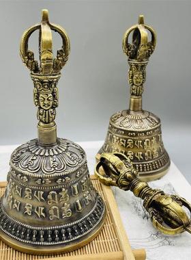 尼泊尔手工金刚铃杵法器藏传六字真言铃铛摇铃唤醒铃摆件声音清脆