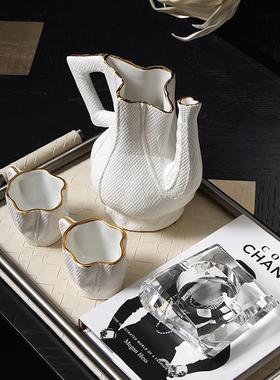 陶瓷珠光扁花瓶轻奢高级感小众样板间客厅酒柜装饰品餐桌摆件高档