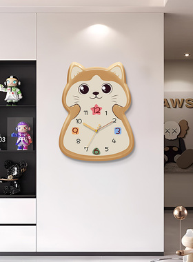 新款可爱猫咪钟表家用挂钟免打孔
