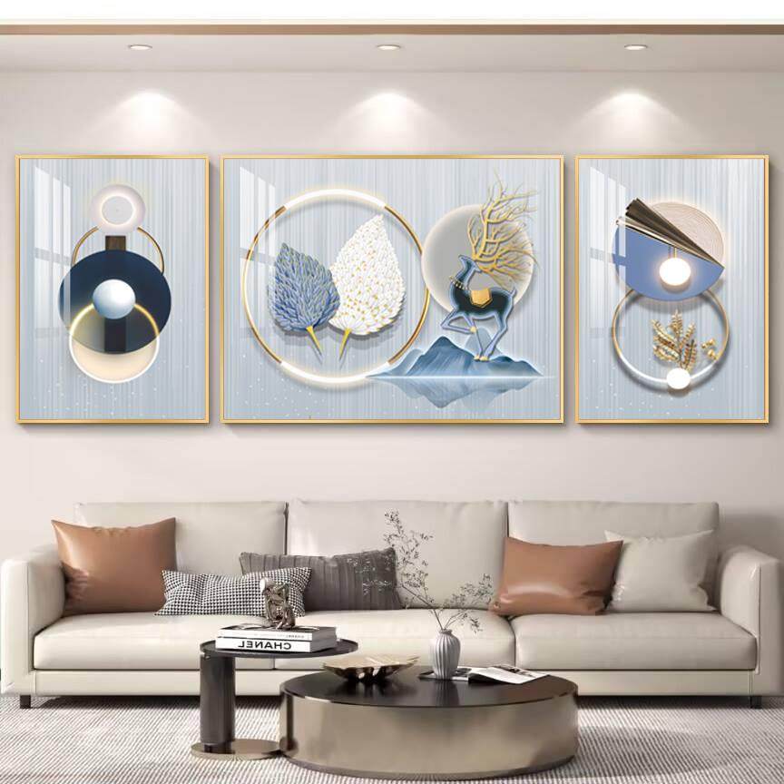 客厅三联画轻奢羽毛好寓意挂画简约大气壁画客厅沙发背景墙装饰画,淘宝优惠券,粉丝福利购,淘宝优惠卷