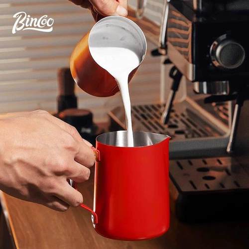 Bincoo咖啡红色拉花缸尖嘴拉花杯打奶泡缸350ml/600ml不锈钢拉花 - 图0