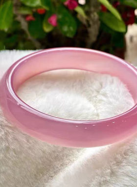 天然冰种粉紫色高冰玛瑙玉髓手镯女款百搭玉石手镯保真玛瑙礼盒装