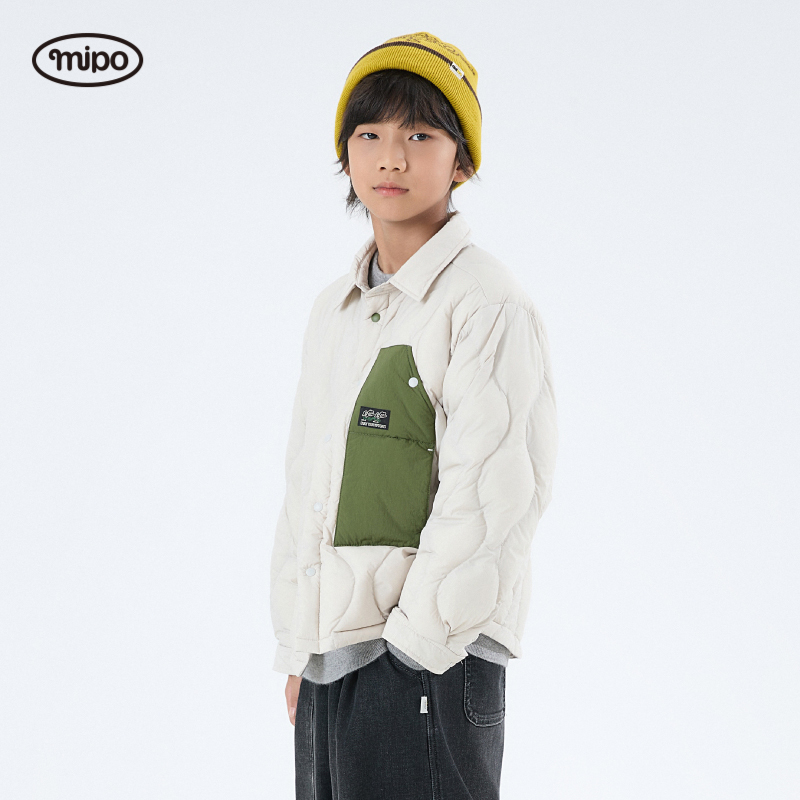 【商场同款】mipo冬季儿童羽绒衬衫户外三防撞色轻量90绒羽绒衬衫 - 图3
