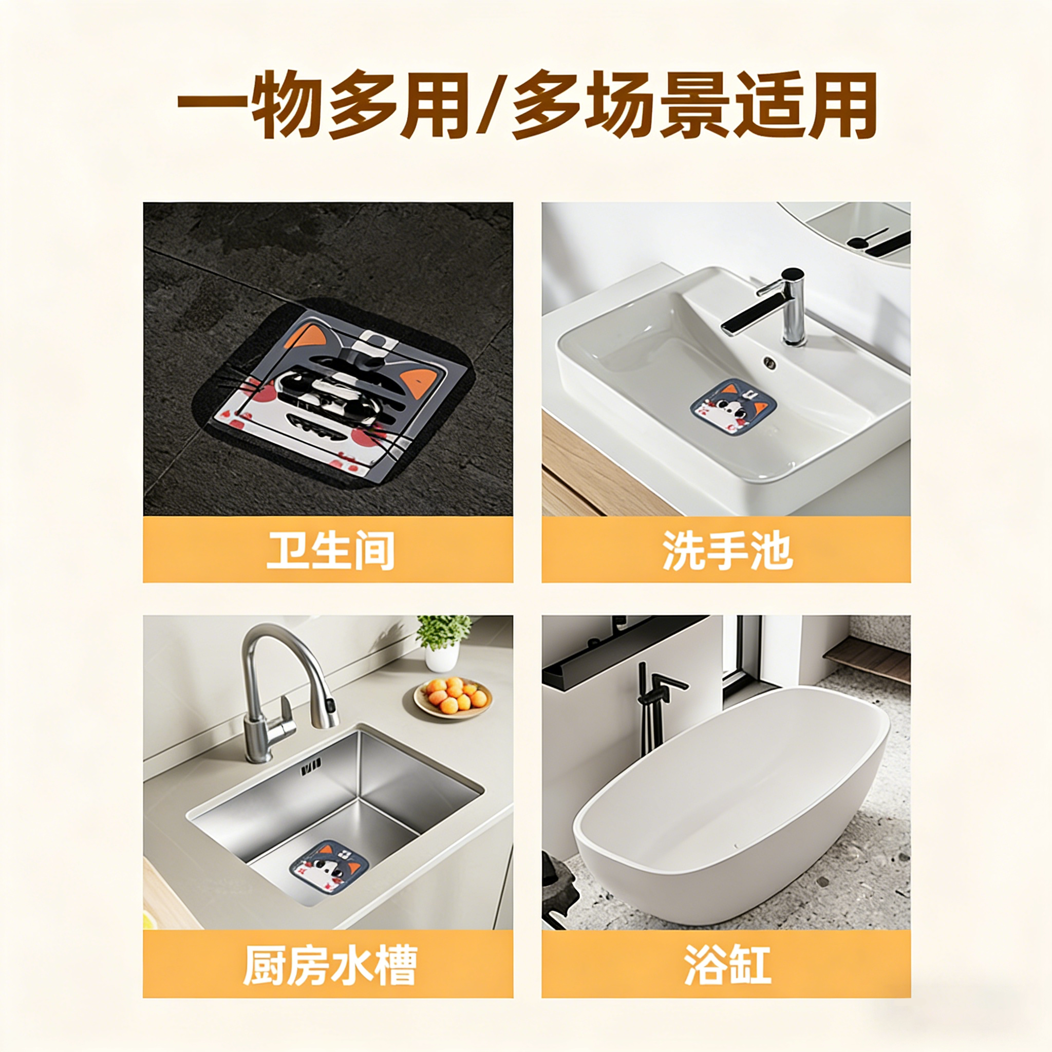 萌猫双层二合一地漏盖浴室下水道硅胶地漏垫防返臭器可过滤止水垫