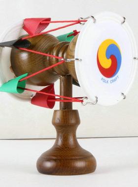 韩国工艺品实木小鼓 精美木质装饰鼓 朝鲜族手工艺品底座圆鼓