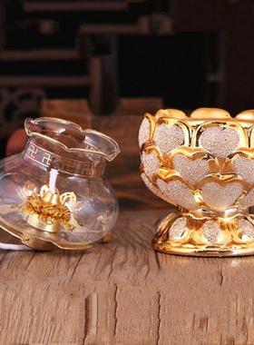 供灯陶瓷镀金沙莲花液体酥油灯陶瓷供灯厂家直销金色玻璃灯罩