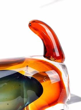 博山古法纯手工反影琉璃狗摆件小狗工艺品客厅玄关电视柜软装饰品