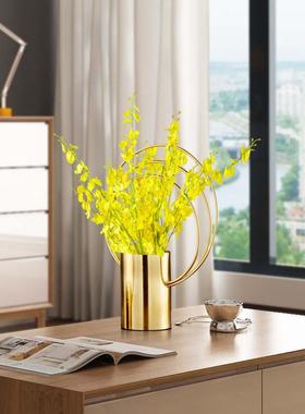 现代简约几何金属花瓶摆件样板房角几餐桌客厅电视柜桌面装饰插花