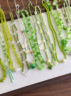 清新绿色系项链合集手工串珠锁骨链choker轻奢设计感小众颈链项链