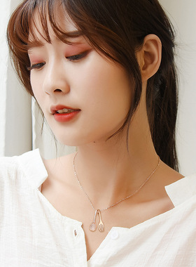 吃货勺子项链女不掉色百搭能吃是福锁骨链配饰品吊坠轻奢