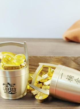 黄铜一桶金摆件水桶工艺品办公桌客厅铜聚宝盆中工艺品装饰品摆设