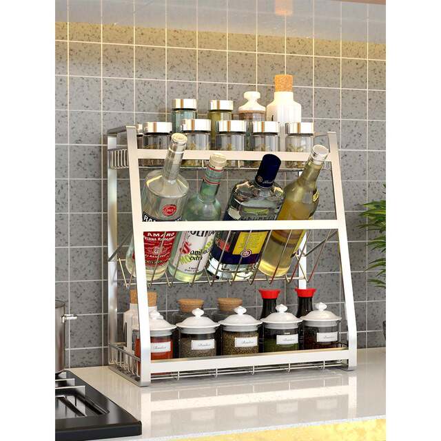 Fc304 stainless steel kitchen seasoning rack countertop multi-layer seasoning rack obliquely-stack condiment storage