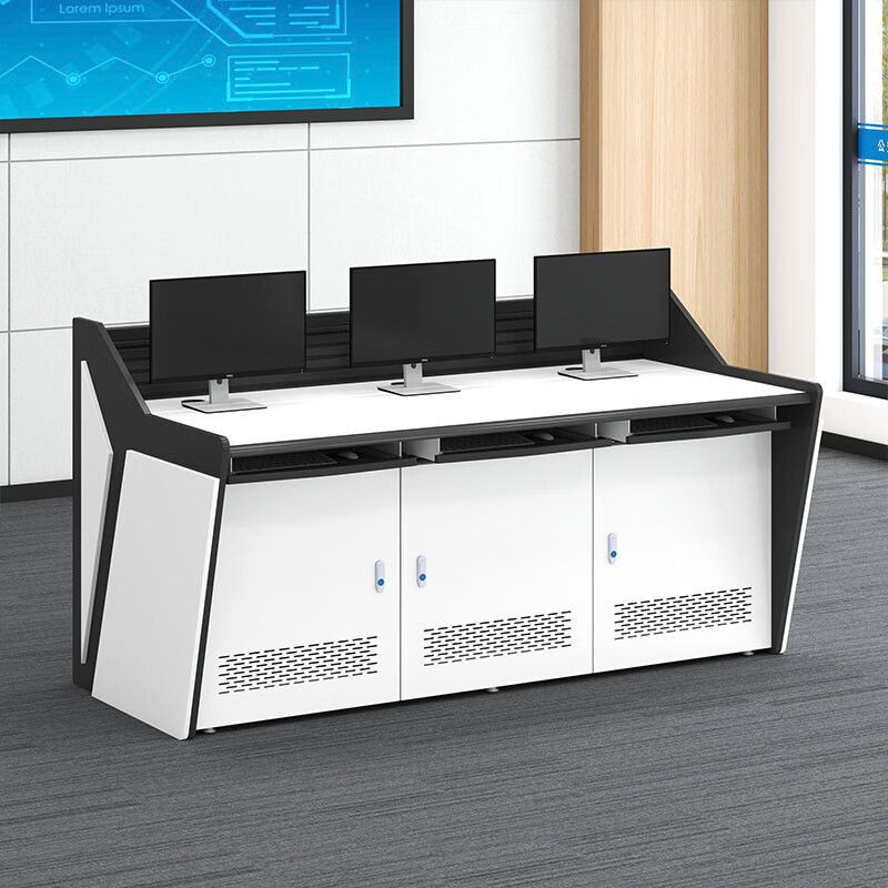 Quadruple monitoring console straight console command center computer dispatch console platform security console