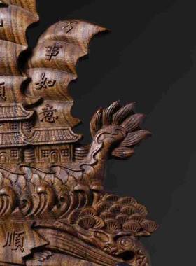 厂家直销沉香木摆件龙舟一帆风顺摆件雕刻工艺品客厅桌面装饰品