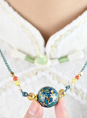 大漆珠女式中国风项链民族风锁骨链镶嵌螺钿漆器纯手工编织首饰品