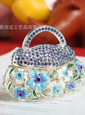 爆款金属七宝烧手工艺品中式珐琅首饰盒创意家居装饰花篮包小摆件