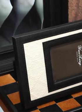 简约高级感编织皮质相框设计师款家居软装饰品摆件婚纱照桌面摆台