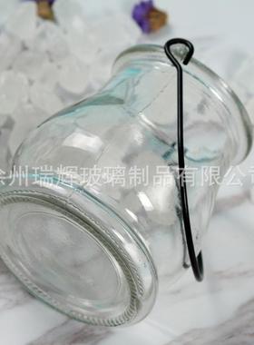 透明带提手玻璃烛台悬挂烛罐蜡烛玻璃杯插花玻璃水培花瓶双耳吊瓶