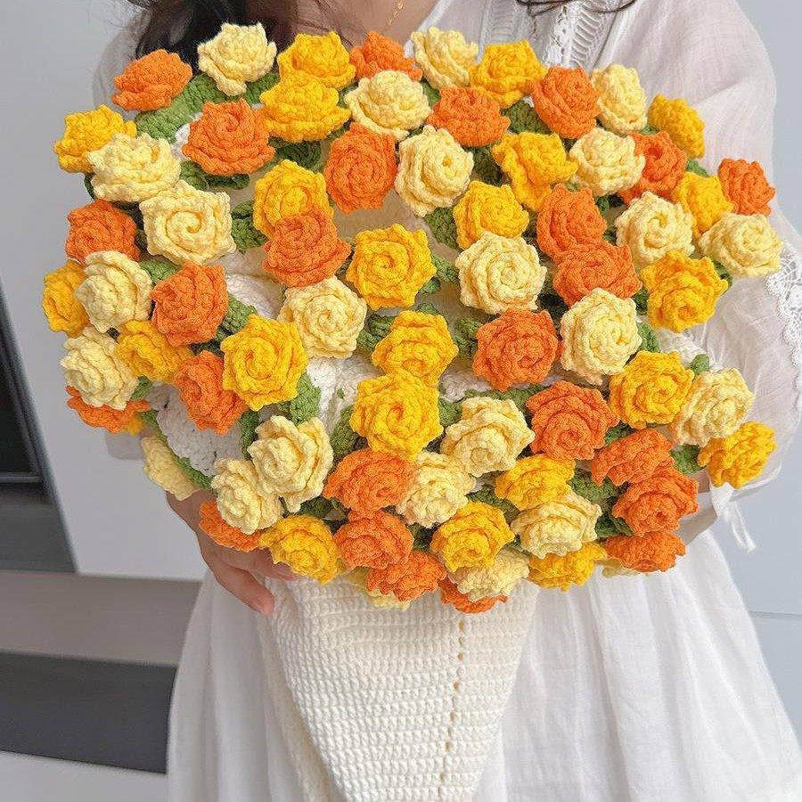 玫瑰花渐变毯花束的毯子钩织手织diy毛线针织手工编织自制材料包,淘宝优惠券,粉丝福利购,淘宝优惠卷