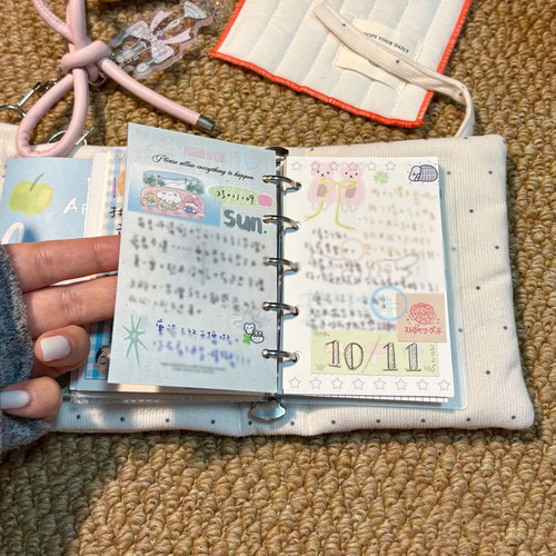 简约波点白色灯芯绒m5活页手账本韩版高颜值学生便携日记事笔记本 - 图3